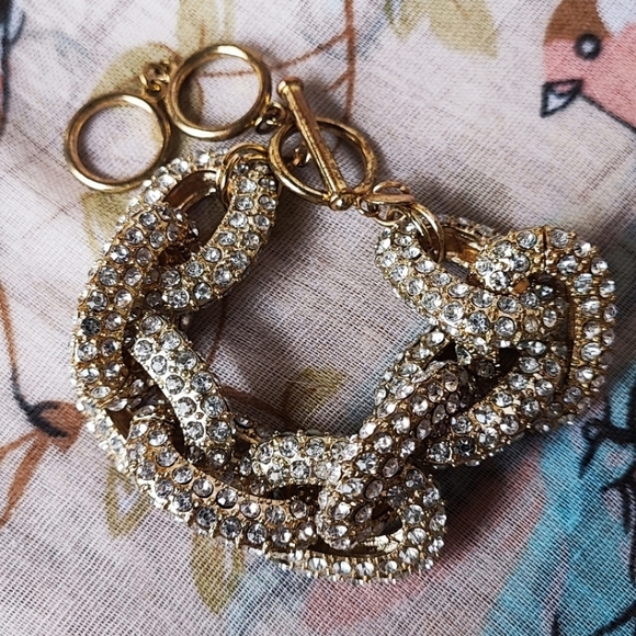 J. Crew Brushed Pewter Colored Prong Set Clear Rhinestone Link Chain Necklace - Picture 9 of 10